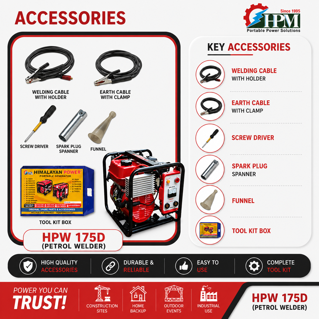 200 Amps Petrol Welding Generator, World’s Ultra Light& Low Cost Arc Welding Machine with Recoil Start Model HPW-175D-AC